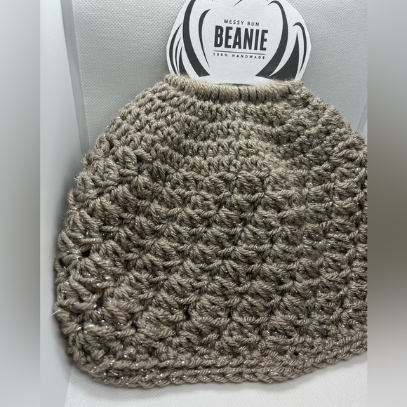 Messy Bun Beanie Sparkle Holiday Edition! Crocheted by seller soft acrylic - Picture 6 of 9